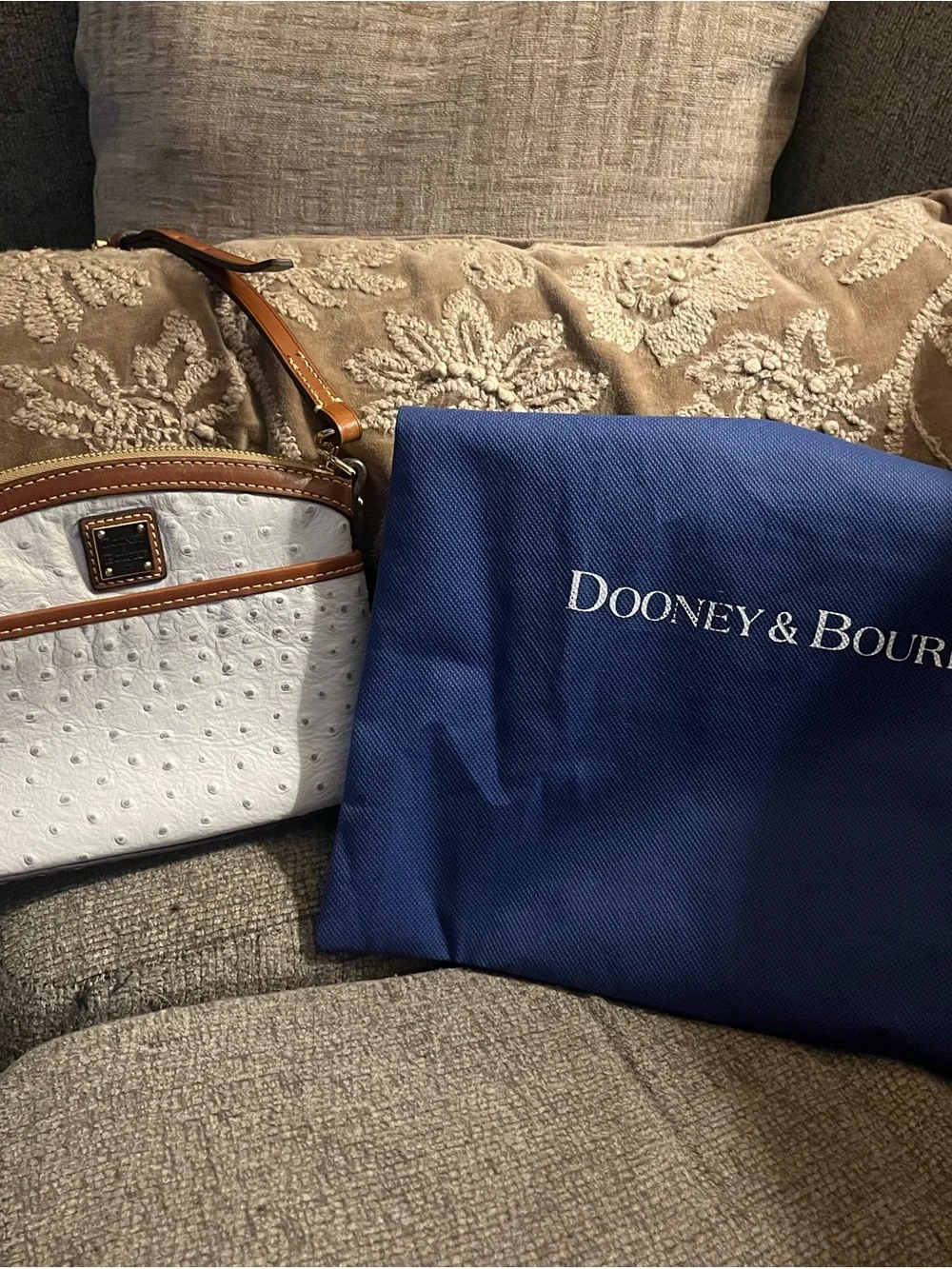 Dooney & Bourke White and Brown Ostrich Crossbody Bag